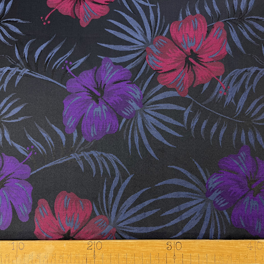 Smooth Brocade Navy And Purple Floral Dressmaking Fabric Ruler