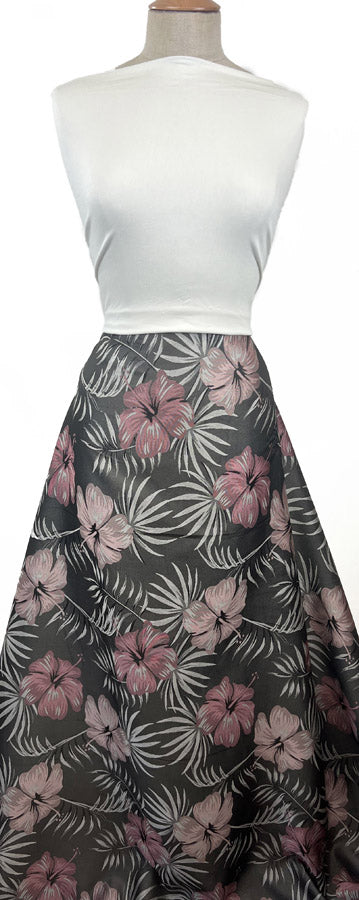 Smooth Brocade Silver Pink Floral Dressmaking Fabric Full