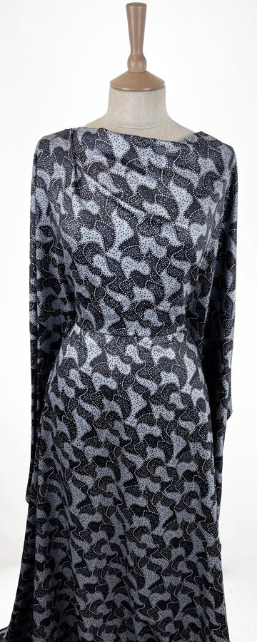 Soft Cotton Dress Fabric Black White Grey Abstract Night Swimming