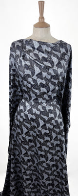 Soft Cotton Dress Fabric Black White Grey Abstract Night Swimming