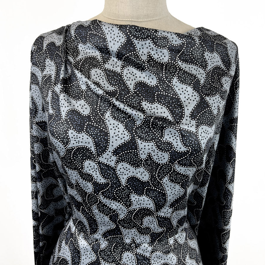 Soft Cotton Dress Fabric Black White Grey Abstract Night Swimming Chest