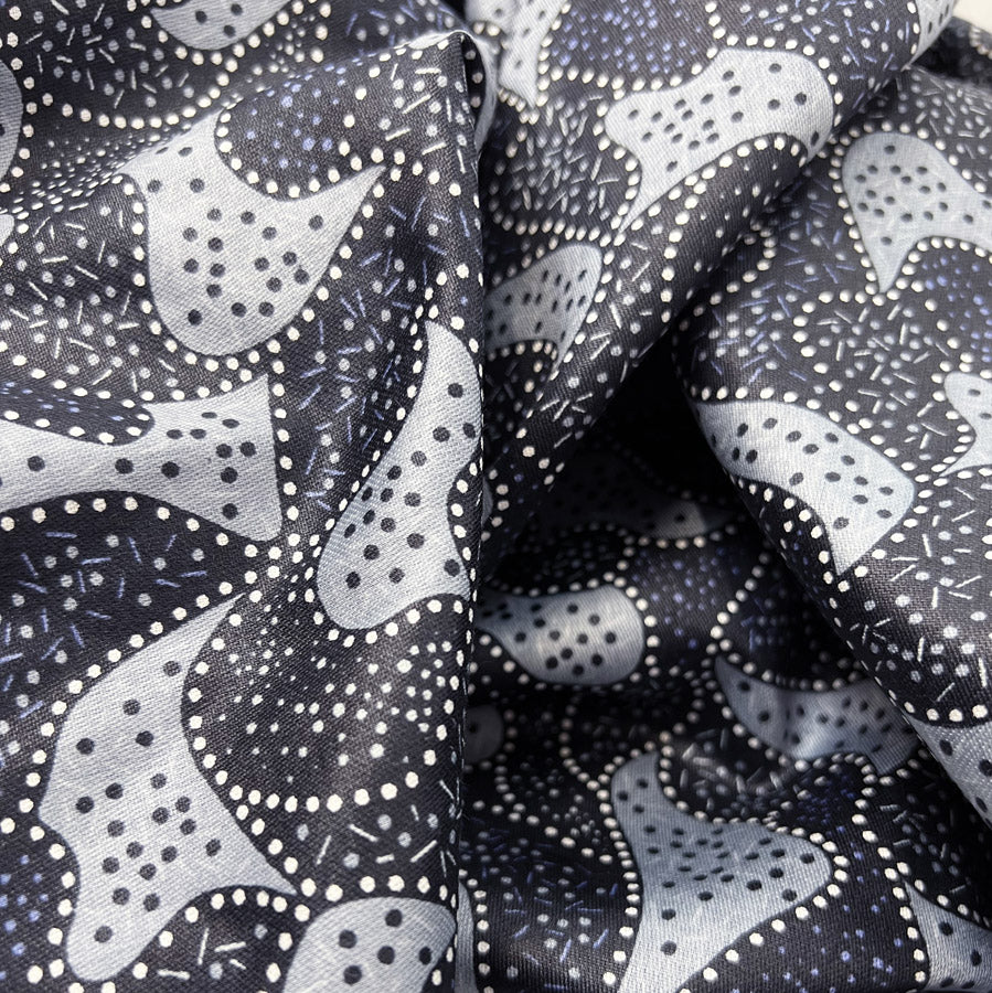 Soft Cotton Dress Fabric Black White Grey Abstract Night Swimming