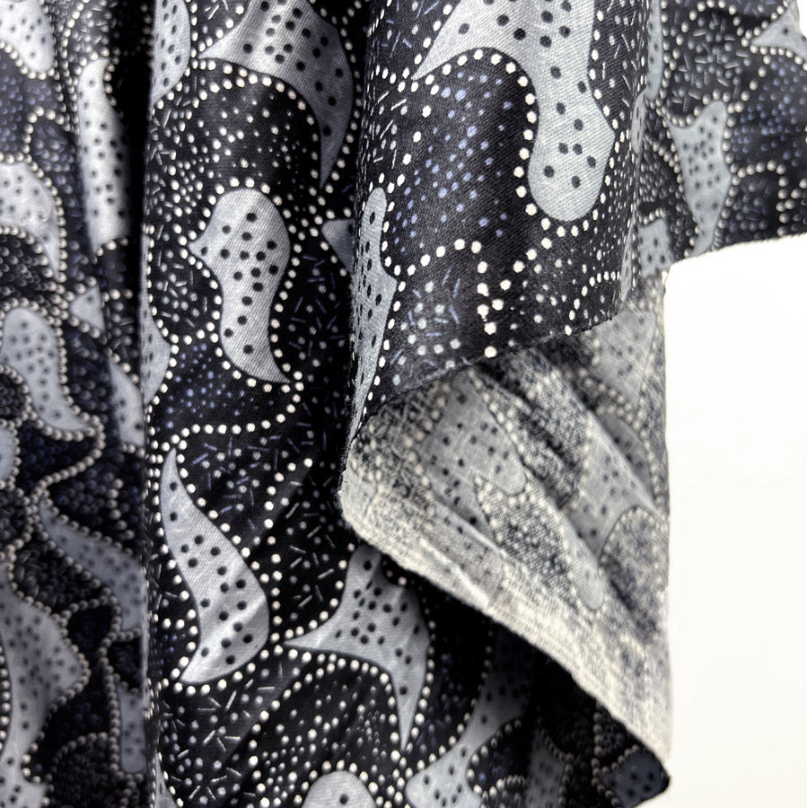 Soft Cotton Dress Fabric Black White Grey Abstract Night Swimming Hang
