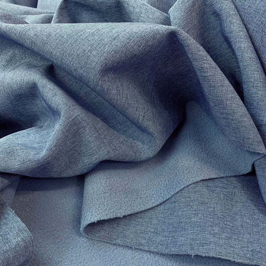 Soft Shell Melang Petrol Polyester Mirco Fleece Back Fabric Close Up