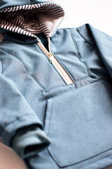 Soft Shell Melang Petrol Polyester Mirco Fleece Back Fabric Example2