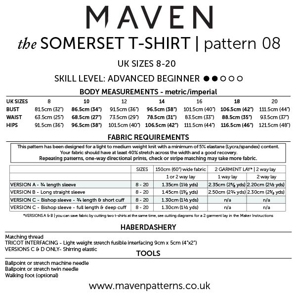 Somerset T Shirt Pattern Maven Backcover