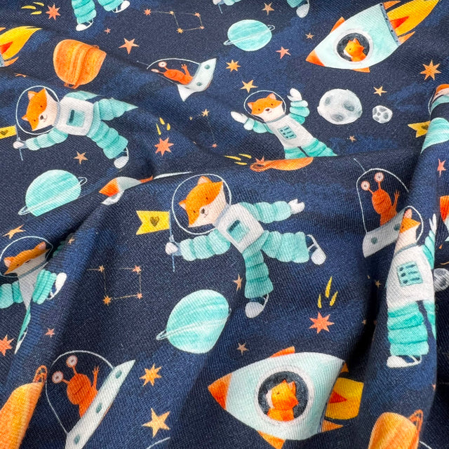 Space Print Cotton Dress Fabric  Organic Jersey  Cosmic Fox