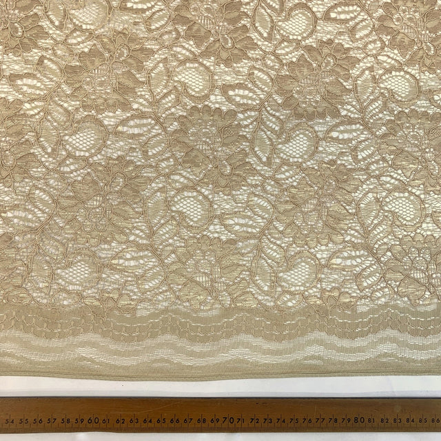 Spanish Eyes Champagne Corded Lace Bridal Fabric Scale