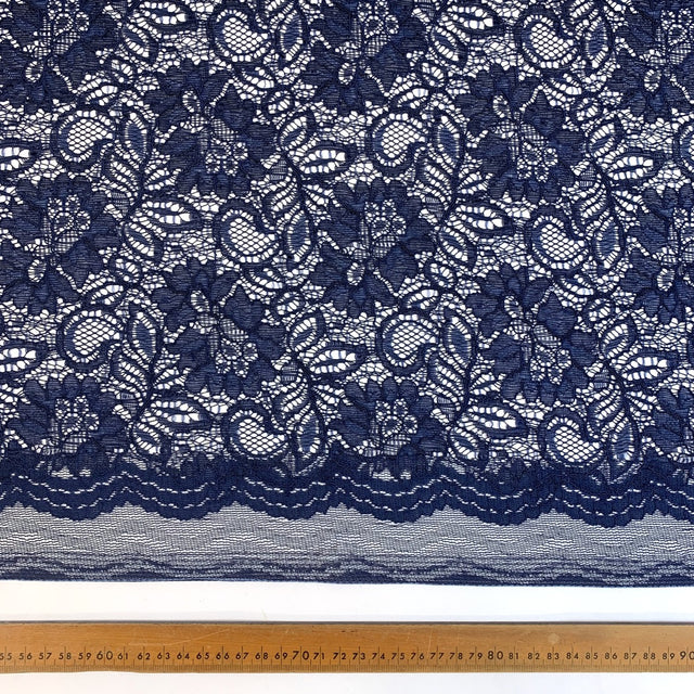 Spanish Eyes Navy Corded Lace Bridal Fabric Scale