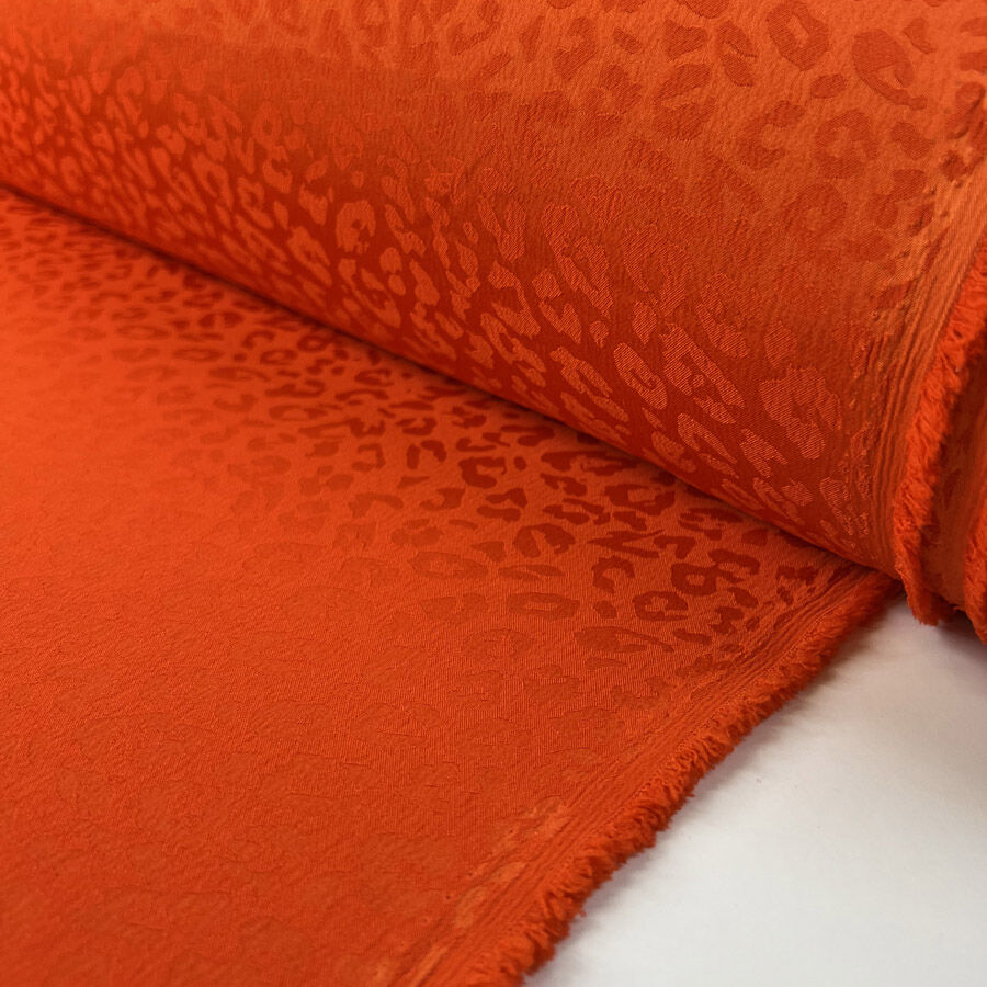 Spanish Sunset Polyester Elastane Orange Leopard Print Dress Fabric Roll