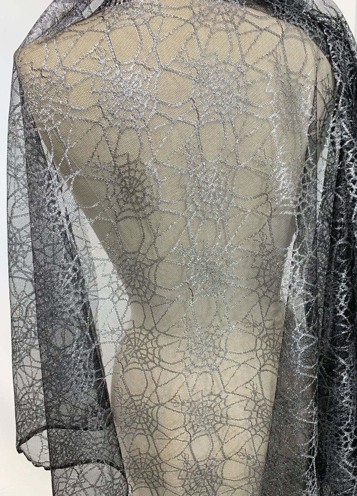 Spider Web Silver Nlyon Raschel Lace Dress Fabric M1