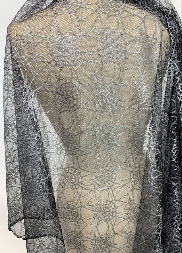 Spider Web Silver Nlyon Raschel Lace Dress Fabric M1
