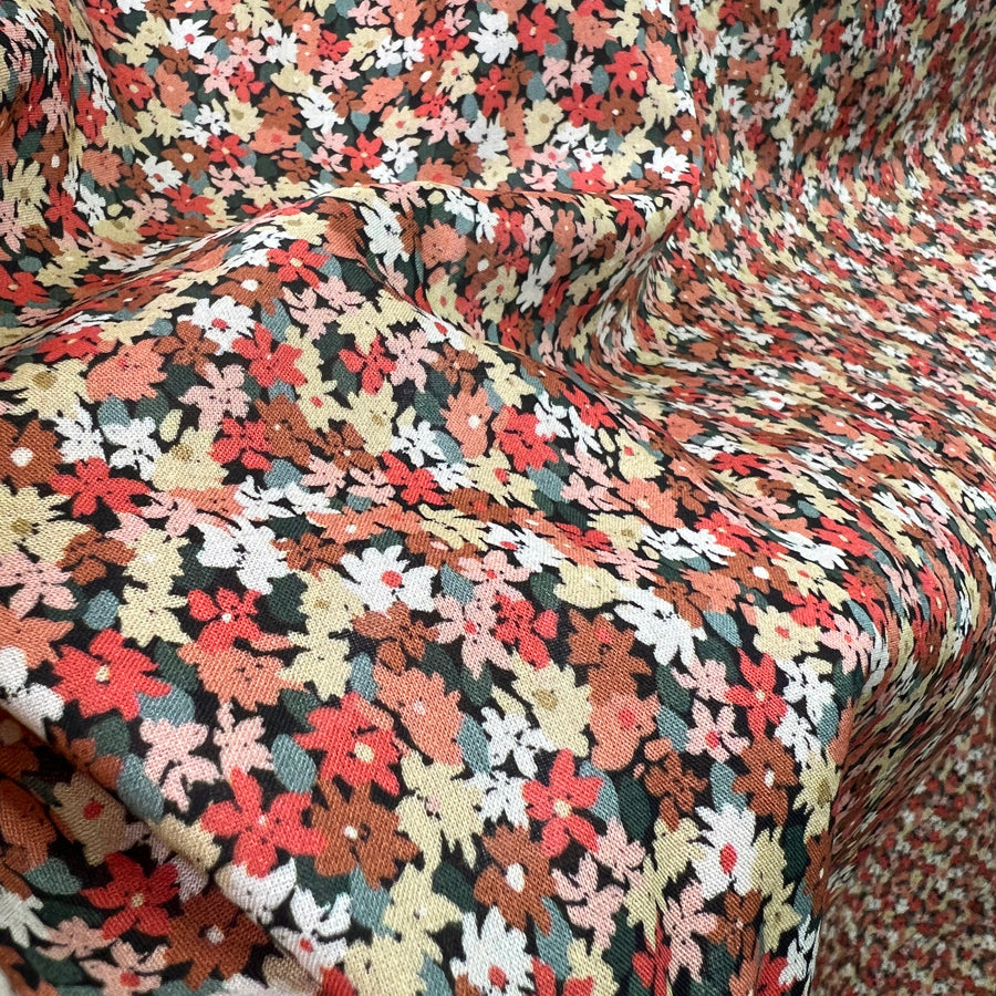 Spit Spot Flower Pot Ditsy Floral Orange Multicoloured Cotton Dressmaking Fabric