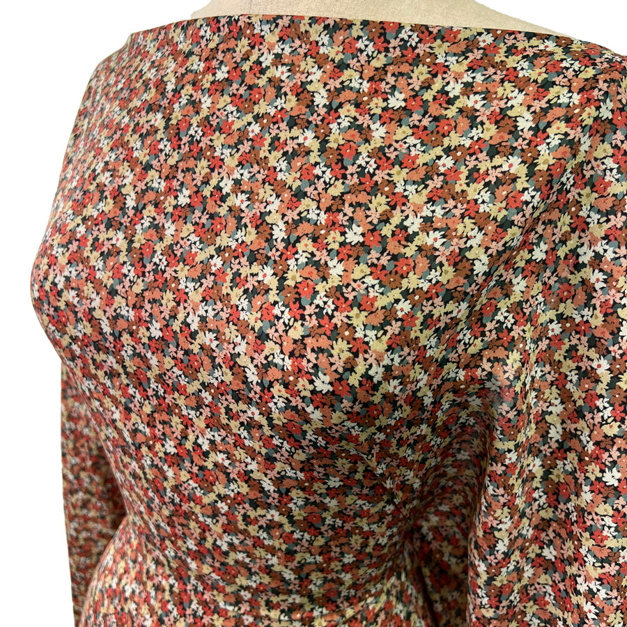 Spit Spot Flower Pot Ditsy Floral Orange Multicoloured Cotton Dressmaking Fabric Side
