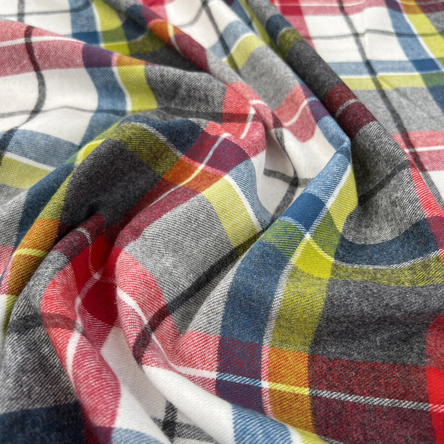 Stand Out Brushed Cotton Check Red Yellow Grey Woven Winceyette Flannel Fabric