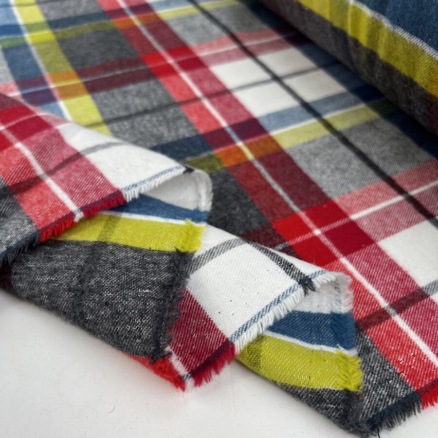 Stand Out Brushed Cotton Check Red Yellow Grey Woven Winceyette Flannel Fabric Fold