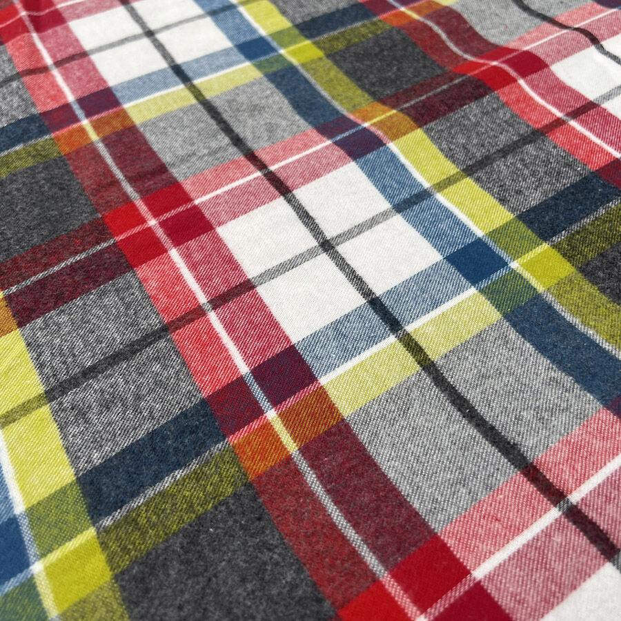 Stand Out Brushed Cotton Check Red Yellow Grey Woven Winceyette Flannel Fabric Print