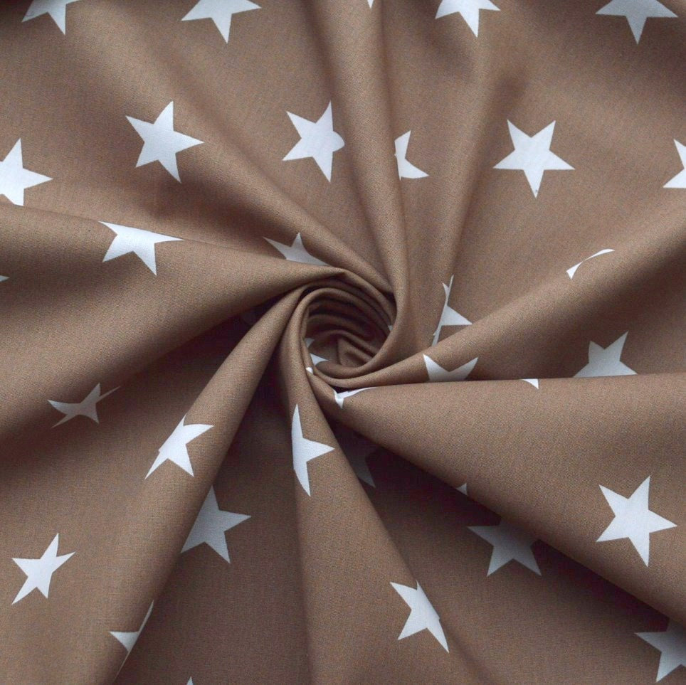 Stars Taupe Taupe White Stars Print Cotton Dress Craft Fabric Cud