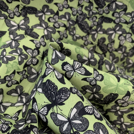 Stof Craft Butterfly Garden Japanese Craft Cotton Fabric Black White Mint Lime Green Fold