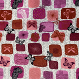 Stof Craft Butterfly Retro Japanese Cotton Grey Red Pink Pattern