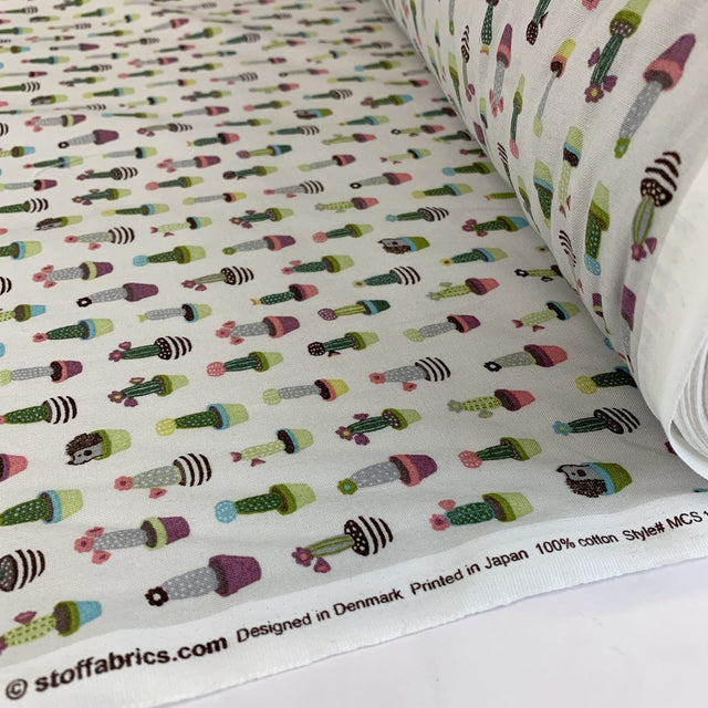Stof Craft Cactus Japanese Craft Cotton Fabric Grey Cactus Multi Colour Roll