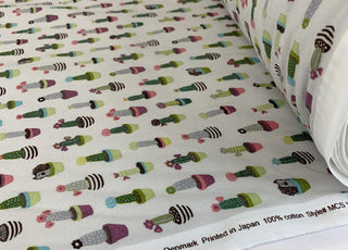 Stof Craft Cactus Japanese Craft Cotton Fabric Grey Cactus Multi Colour Roll