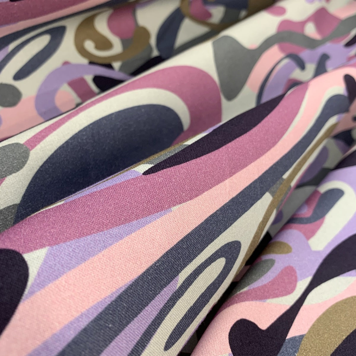 Stof Craft Camo Squiggles Purple Lilac Japanese Craft Cotton Fabric Pink Black Khaki Duck Egg Fold
