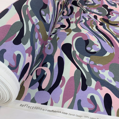 Stof Craft Camo Squiggles Purple Lilac Japanese Craft Cotton Fabric Pink Black Khaki Duck Egg Roll