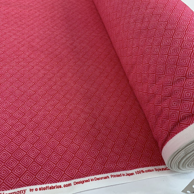 Stof Craft Diamonds Hot Pink Japanese Craft Cotton Fabric Squares Roll