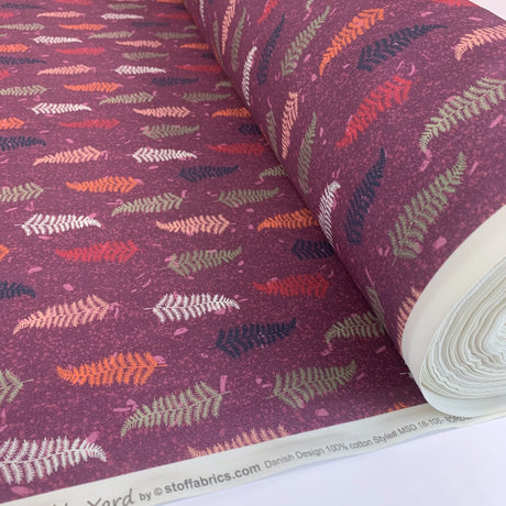 Stof Craft Fern Japanese Craft Cotton Fabric Purple Multi Colour Leaves Roll