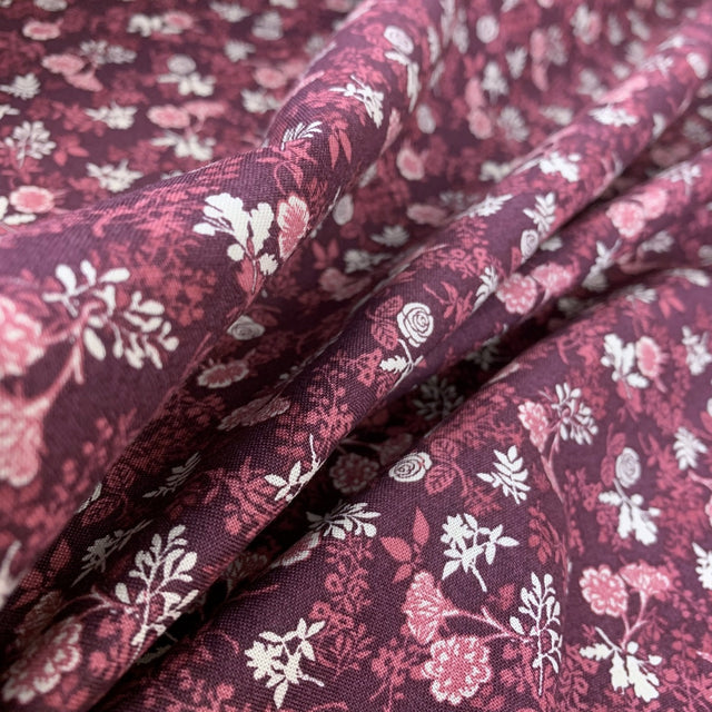Stof Craft Flourishing Wine Japanese Craft Cotton Fabric Purple Damson Pink White Flowers Floral Fold