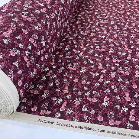 Stof Craft Flourishing Wine Japanese Craft Cotton Fabric Purple Damson Pink White Flowers Floral Roll