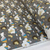 Stof Craft Hedgehogs Mice Japanese Craft Cotton Fabric Grey White Yellow Clouds Umbrella Roll
