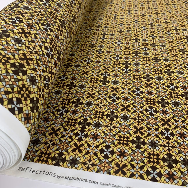 Stof Craft Kaleidoscope Japanese Craft Cotton Fabric Yellow Brown Abstract Geometric Roll