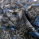 Stof Craft Midnight Floral Japanese Craft Cotton Fabric Black Blue White Flowers Fold
