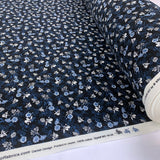 Stof Craft Mini Midnight Floral Japanese Craft Cotton Fabric Black Blue White Flowers Roll