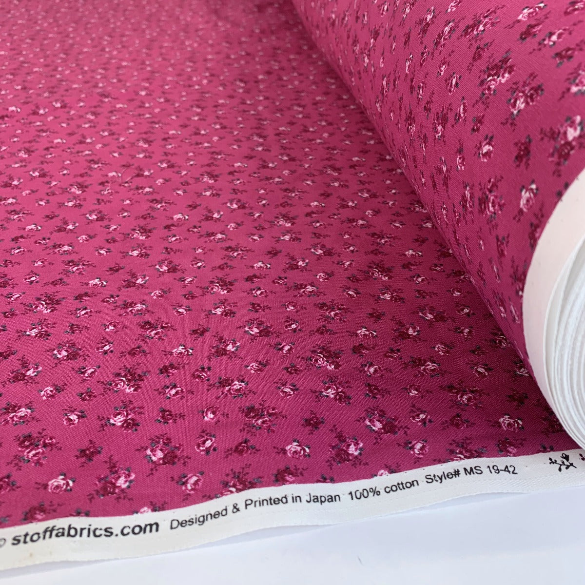 Stof Craft Pink Sprig Japanese Craft Cotton Fabric Cerise Small Purple Flowers Floral Roll