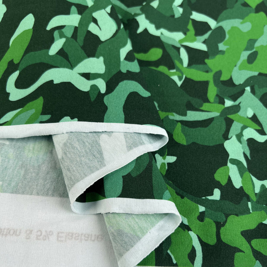 Stof Avalana Jersey Canopy Camo Cotton Elastane Knit Green Abstract Fabric Fold