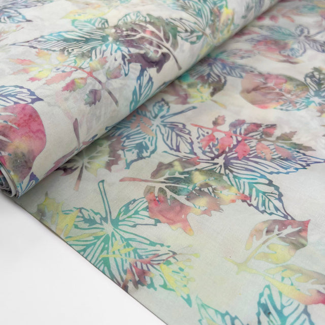 Stof Bali Hand Painted Leaf Print Cotton Lawn Fabric Pixie Bolt