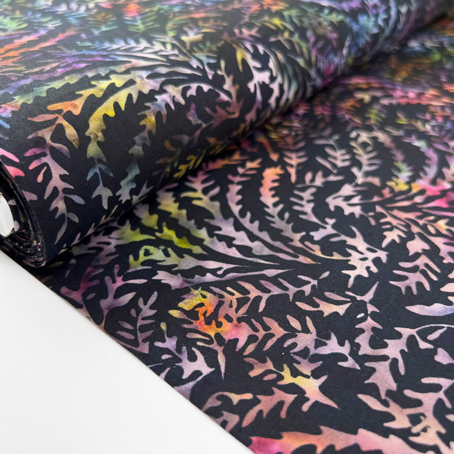 Stof bali hand painted leaf print cotton lawn fabric winifred bolt