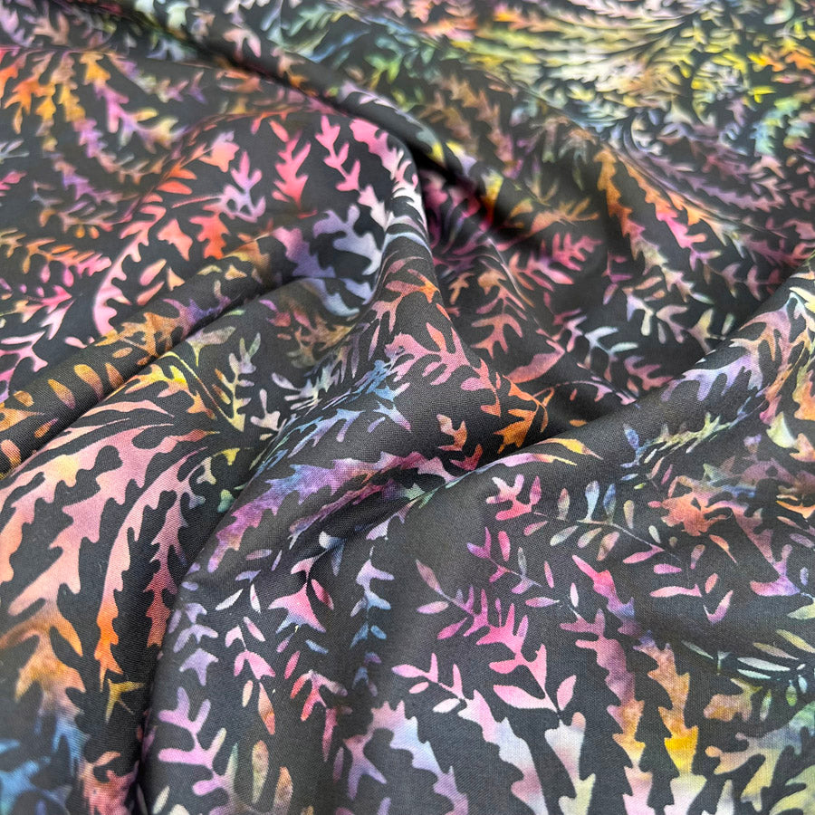 Stof bali hand painted leaf print cotton lawn fabric winifred cu