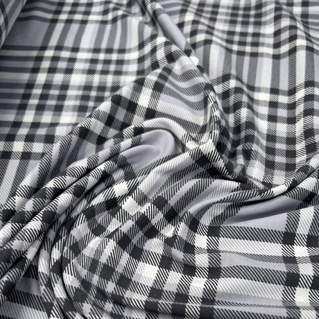 Stof Cotton Jersey Checkmate Grey White Check Print Elastane Knit Fabric