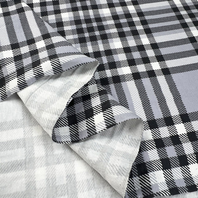 Stof Cotton Jersey Checkmate Grey White Check Print Elastane Knit Fabric Fold