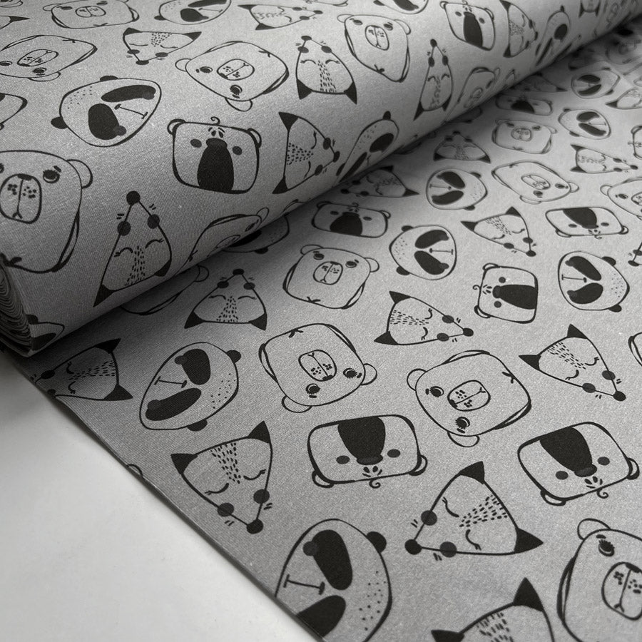 Stof Cotton Jersey Doodle Zoo Grey Black Animal Print Oeko Tex Elastane Knit Fabric Bolt