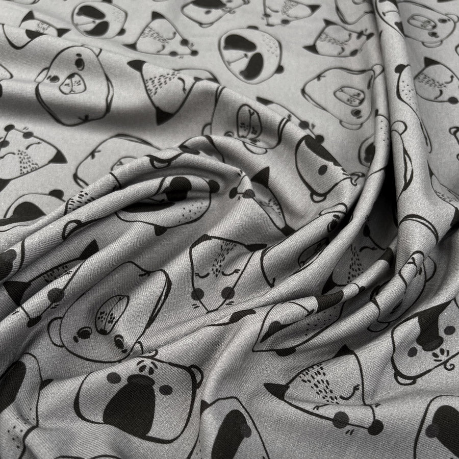 Stof Cotton Jersey Doodle Zoo Grey Black Animal Print Oeko Tex Elastane Knit Fabric