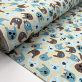 Stof Cotton Jersey Flopsy Organic Animal Face Print Knit Elastane Blue Fabric Bolt
