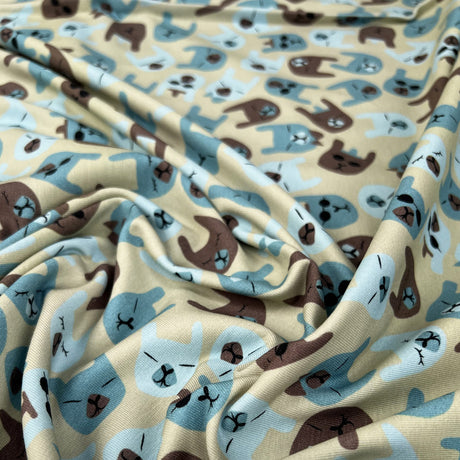 Stof Cotton Jersey Flopsy Organic Animal Face Print Knit Elastane Blue Fabric