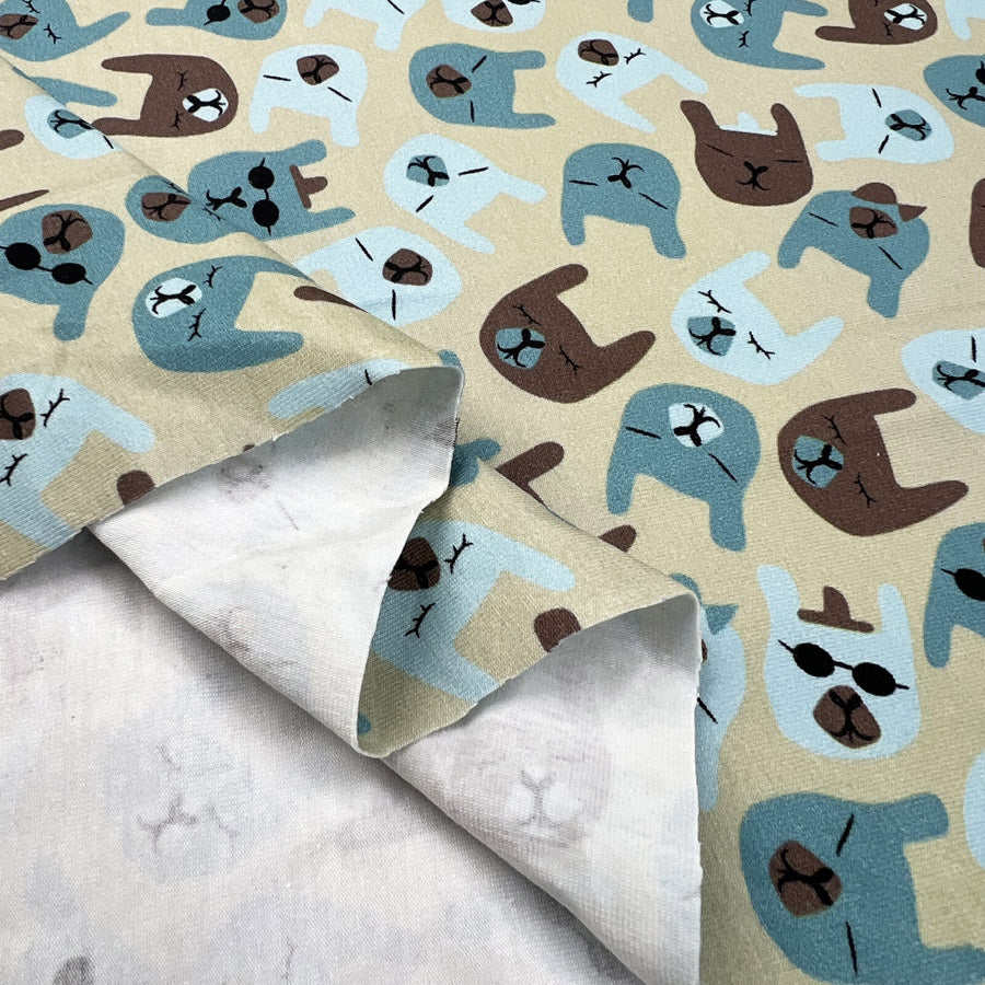 Stof Cotton Jersey Flopsy Organic Animal Face Print Knit Elastane Blue Fabric Fold