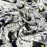 Stof Cotton Jersey Monkeying Around Black White Grey Yellow Monkey Leaf Print Elastane Knit Fabric