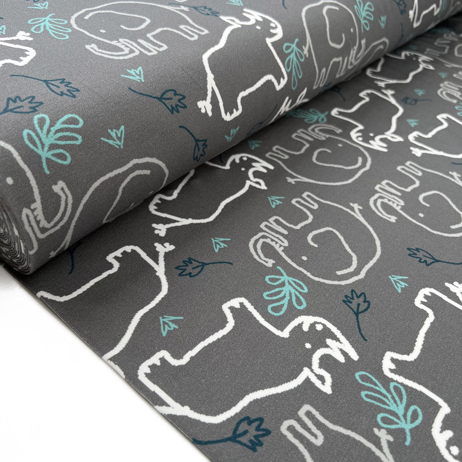 Stof cotton jersey pachyderm elephant rhino grey knitted elastane fabric bolt